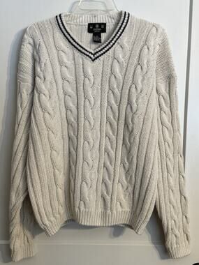 Vintage 90’s J. Riggings Ivory Chunky Knit Oversized V-neck Sweater Jumper L